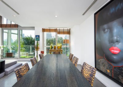 Interior photo of a dining room at The River Condominium in Bangkok, Thailand.