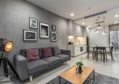 Modern living room at Noble Phloem Chit in Bangkok. Property photo by Real Estate Photography Thailand.