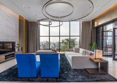 Interior photo of a penthouse living room at Emporium Suites Bangkok. Iage is captured by Real Estate Photography Thailand.