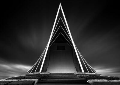 Black and white architecture photography of the Mahidol University in Bangkok, Thailand.