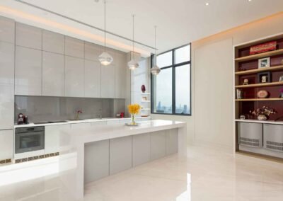 Interior photo of a modern kitchen in a penthouse at The Esse Asok Bangkok. Professional interior photography by Real Estate Photography Thailand.