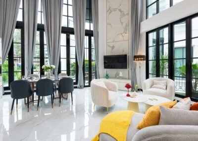 Modern living room at a townhouse in Bangkok. Airbnb photography service in Thailand.