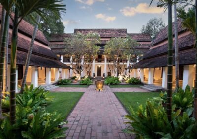 Serene courtyard with lush greenery. Hotel photographer available for assignments in Bangkok and beyond.