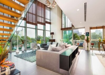 Interior photo of a modern living room in a penthouse at The River Condominium in Bangkok, photographed by Real Estate Photography Thailand.